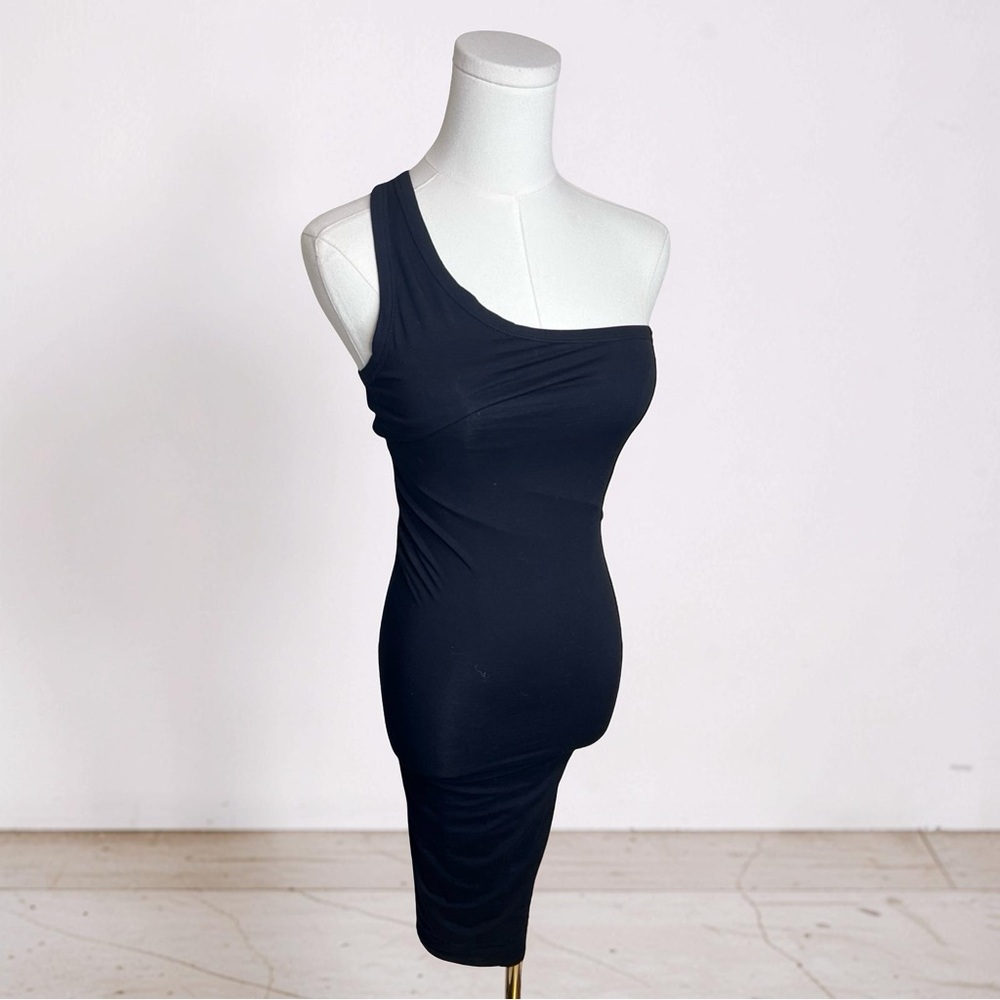 MIKOH Dress Size 1 (XS) Black Color One Shoulder Midi Stretchy GUC